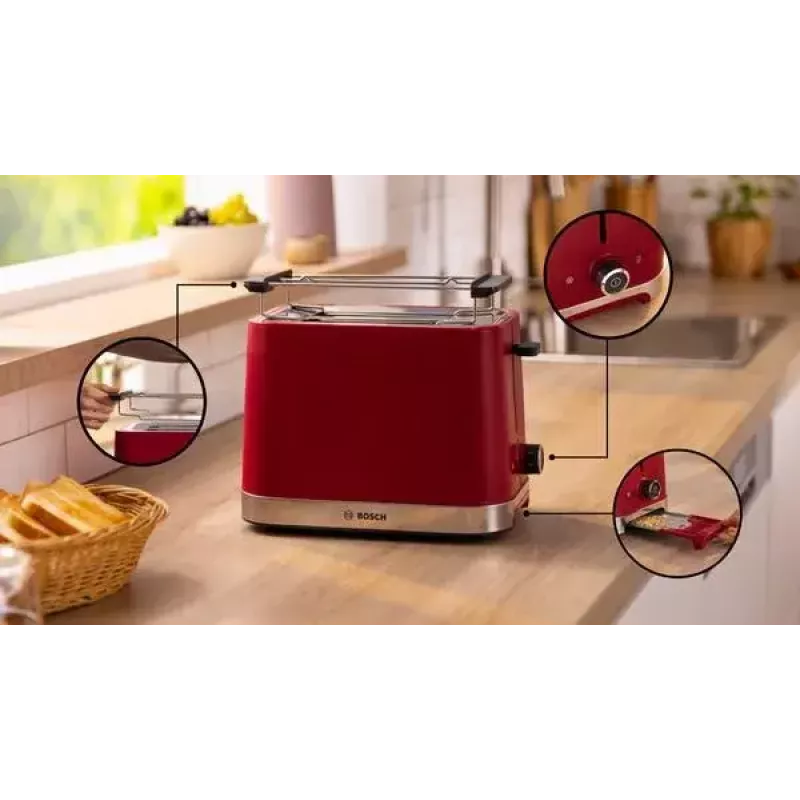 Grauzdētājs Bosch TAT4M224 2 šķēlēm 950 W Sarkans Nerūsējošais tērauds
