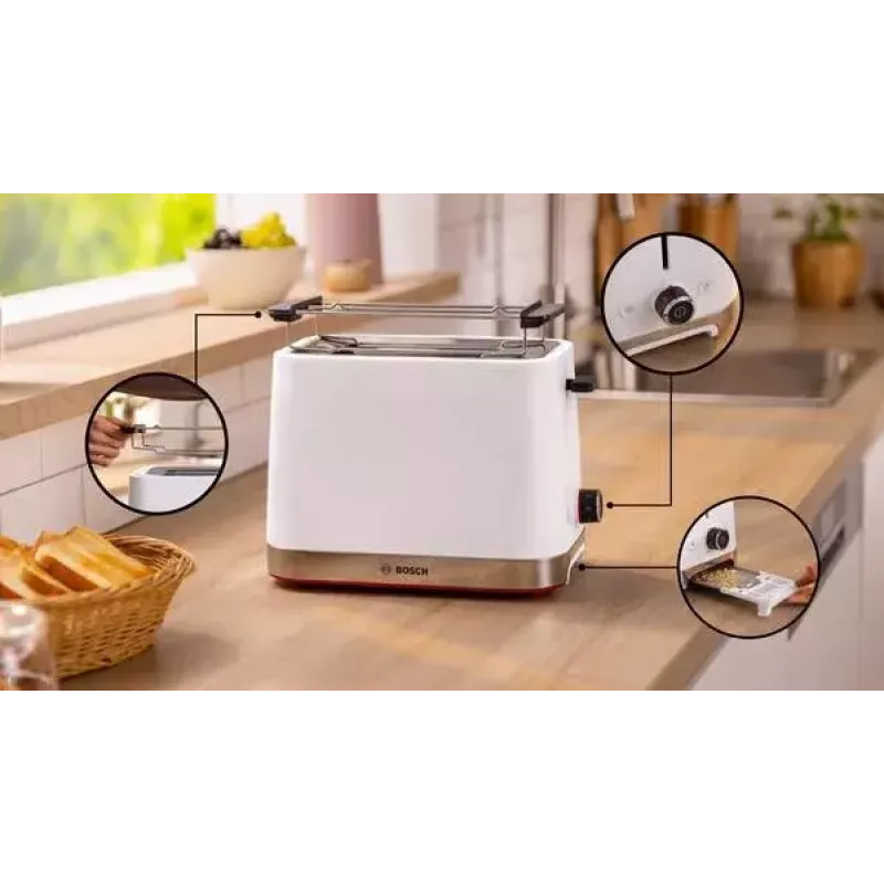 Tosteris Bosch TAT4M221 2 šķēlēm 950 W Balts Nerūsējošais tērauds