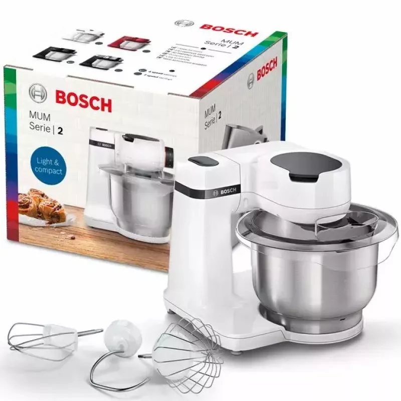 Virtuves kombains Bosch Serie 2 MUMS2EW00 — 700 W motors, 3,8 L nerūsējošā tērauda bļoda, balts