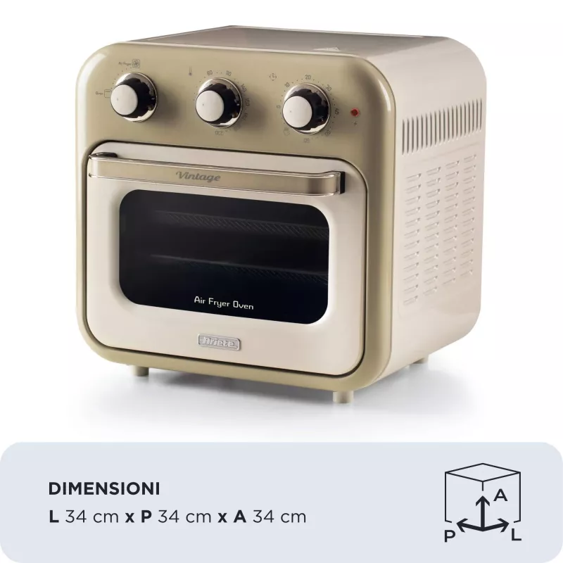 Ariete 4632 Gaisa fritieris un cepeškrāsns Vintage, 1400W, 2in1, Tilpums 16L, Piederumi iekļauti, Taimeris 60 minūtes, Dubultstikls, Bēšs
