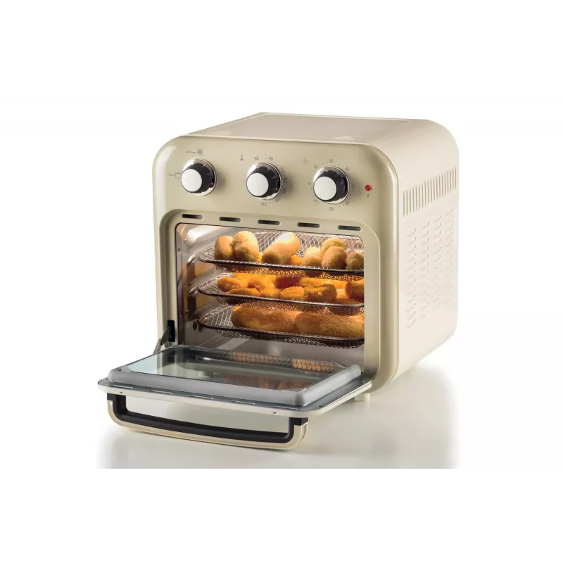 Ariete 4632 Gaisa fritieris un cepeškrāsns Vintage, 1400W, 2in1, Tilpums 16L, Piederumi iekļauti, Taimeris 60 minūtes, Dubultstikls, Bēšs