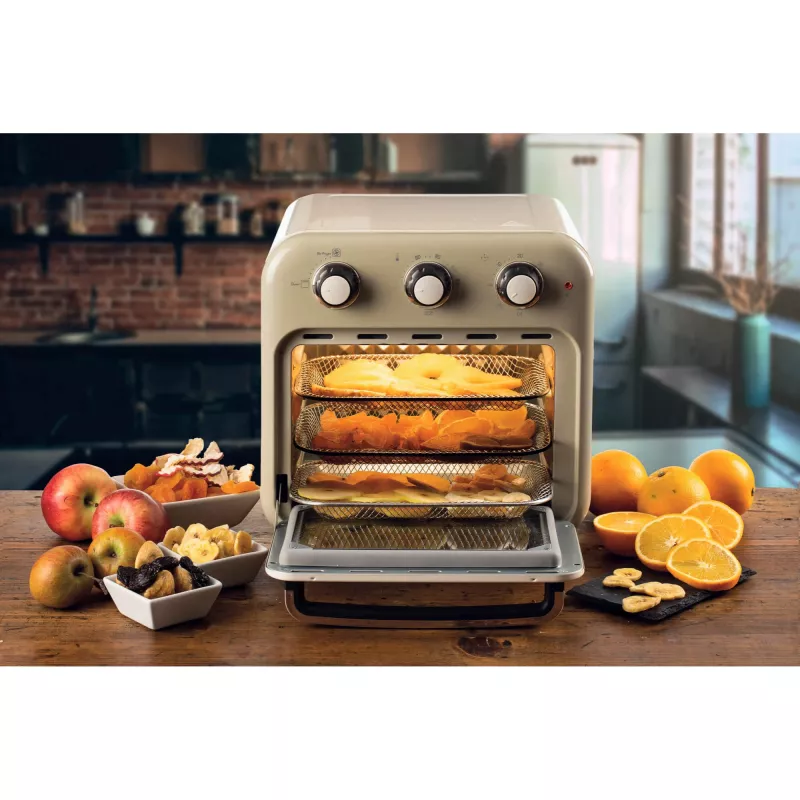 Ariete 4632 Gaisa fritieris un cepeškrāsns Vintage, 1400W, 2in1, Tilpums 16L, Piederumi iekļauti, Taimeris 60 minūtes, Dubultstikls, Bēšs
