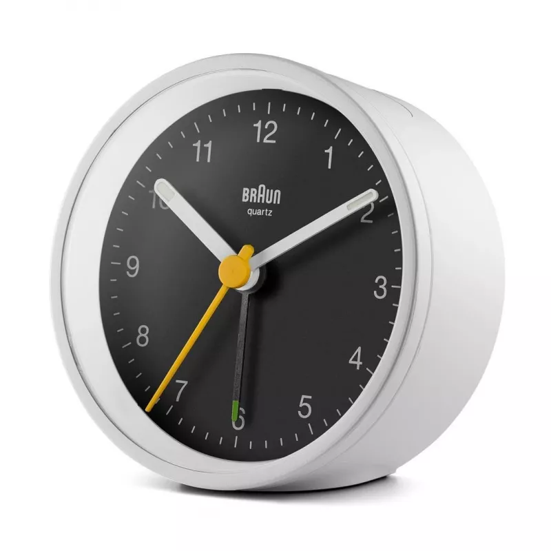 Braun BC12WB kvarca modinātājpulkstenis melnā, baltā krāsā