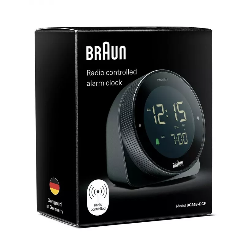 BRAUN BC 24 B DCF melns — radiovadāms modinātājpulkstenis ar digitālo displeju