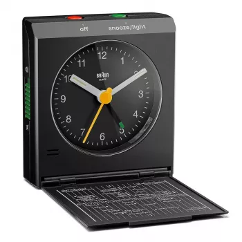 Modinātājpulkstenis BRAUN BC 05 B Quartz Salokāms Melns — kompakts ceļojumu modinātājs ar kvarca mehānismu