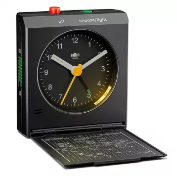Modinātājpulkstenis BRAUN BC 05 B Quartz Salokāms Melns — kompakts ceļojumu modinātājs ar kvarca mehānismu