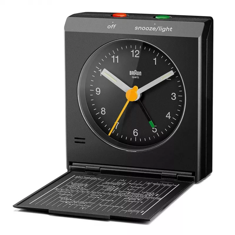 Modinātājpulkstenis BRAUN BC 05 B Quartz Salokāms Melns — kompakts ceļojumu modinātājs ar kvarca mehānismu