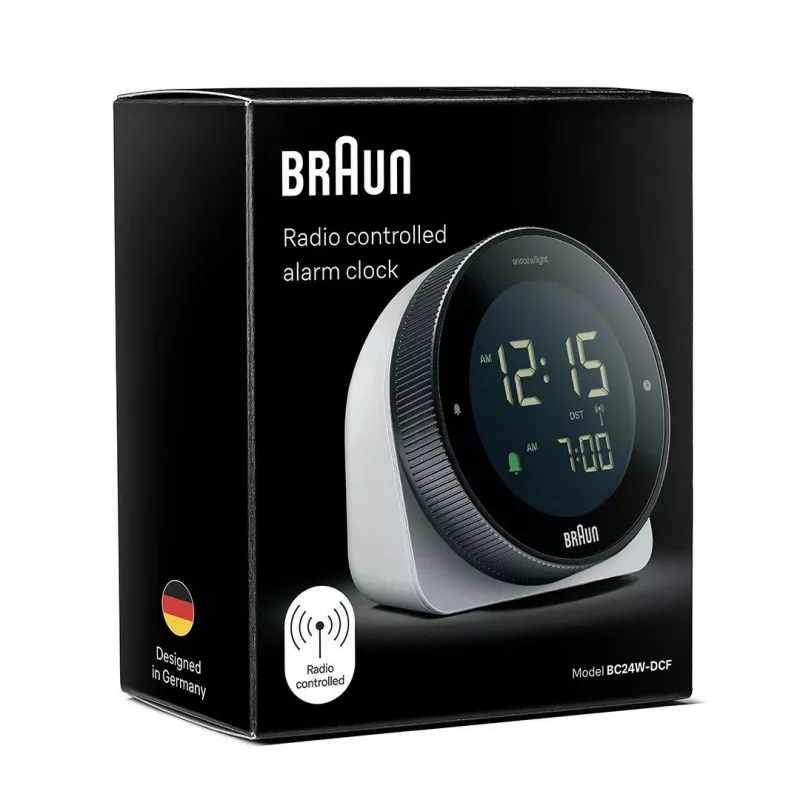 Braun BC24W-DCF sienas/galda pulkstenis Radiovadāms pulkstenis Taisnstūrveida Melns, Balts