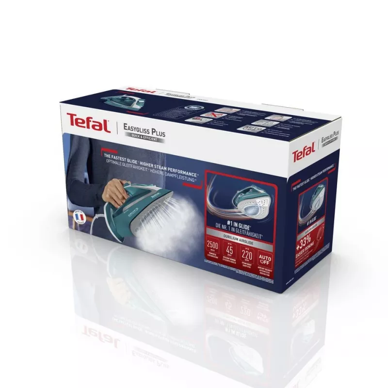 Tefal EasyGliss Plus FV5737 sausā un tvaika gludeklis Durilium zole 2500 W tirkīzzila, balta