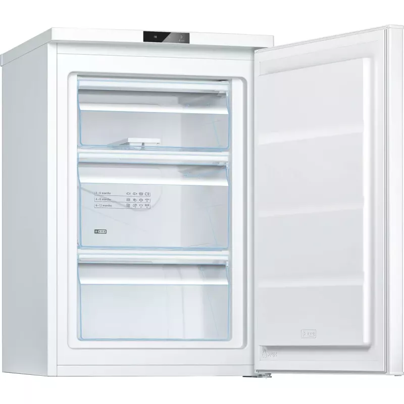Vertikālais saldētājs Bosch Serie 2 GTV15NWEB — 83 L, brīvi stāvošs, E klase, 39 dB, pa labi veramas durvis, balts