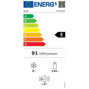 Ledusskapis Bosch Serie 2 KTR15NWEB, brīvi stāvošs, 134 L, balts, A850×P560×D580 mm, energoklase E