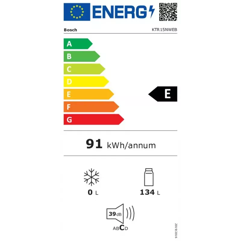 Ledusskapis Bosch Serie 2 KTR15NWEB, brīvi stāvošs, 134 L, balts, A850×P560×D580 mm, energoklase E