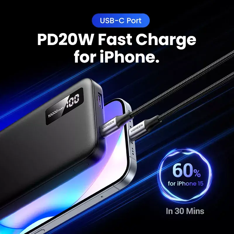 Ugreen 25742 ārējais akumulators Lithium-Ion (Li-Ion) 10000 mAh Melns