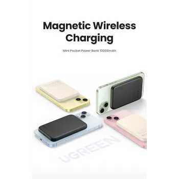 Ugreen 25208 ārējais akumulators 10000 mAh Bezvadu uzlāde Bēšs