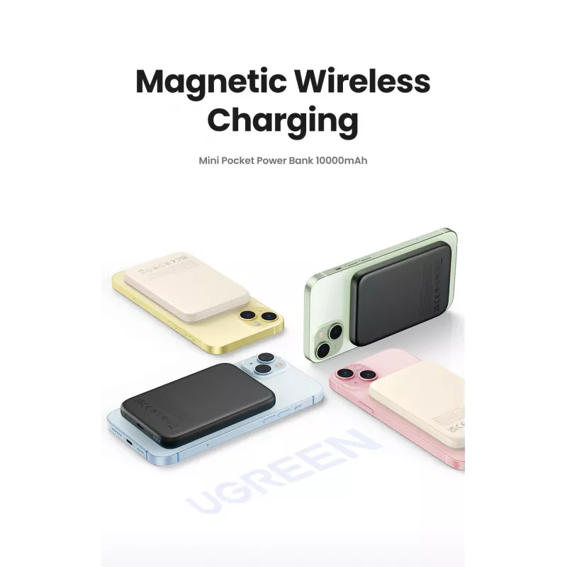 Ugreen 25208 ārējais akumulators 10000 mAh Bezvadu uzlāde Bēšs