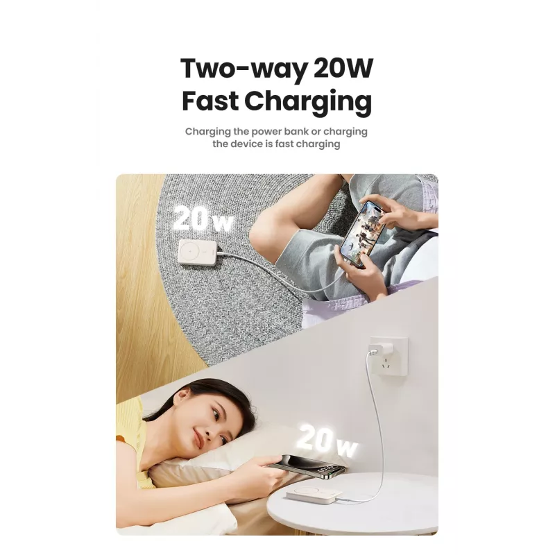 Ugreen 25208 ārējais akumulators 10000 mAh Bezvadu uzlāde Bēšs