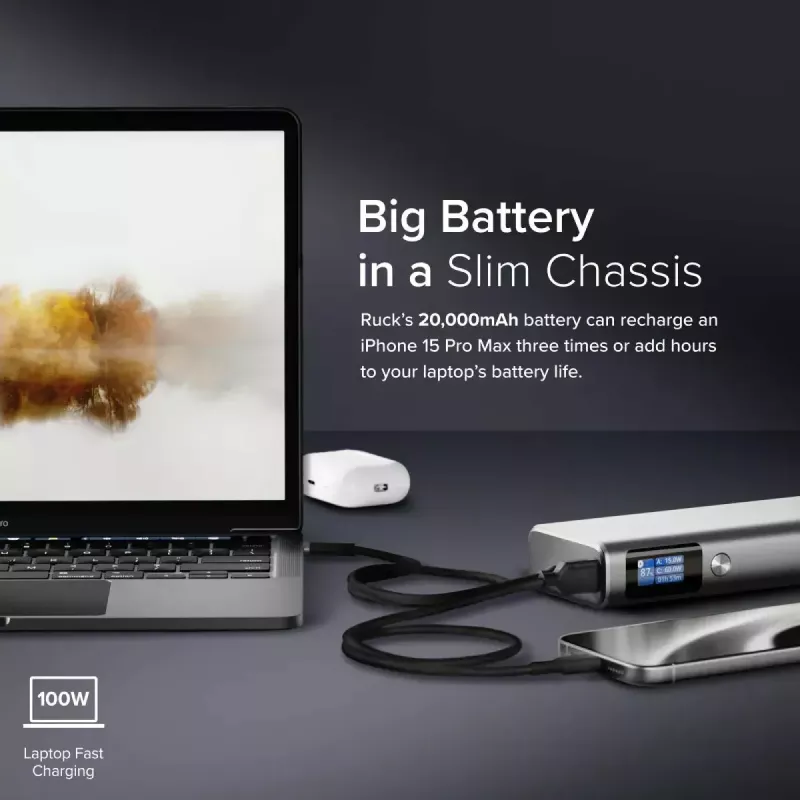 Ārējais akumulators ALOGIC Ruck 20000mAh, 130W USB uzlāde