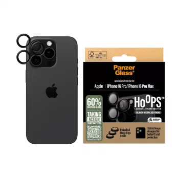 PanzerGlass ® Hoops® Kameras Lēcu Aizsargs Melns iPhone 16 Pro | 16 Pro Max