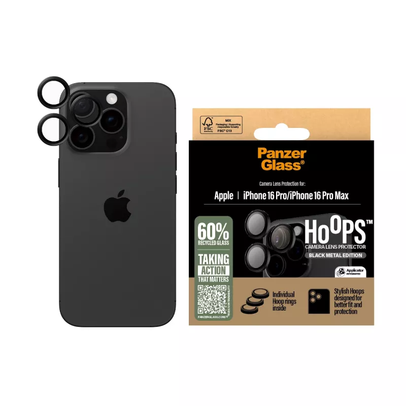 PanzerGlass ® Hoops® Kameras Lēcu Aizsargs Melns iPhone 16 Pro | 16 Pro Max