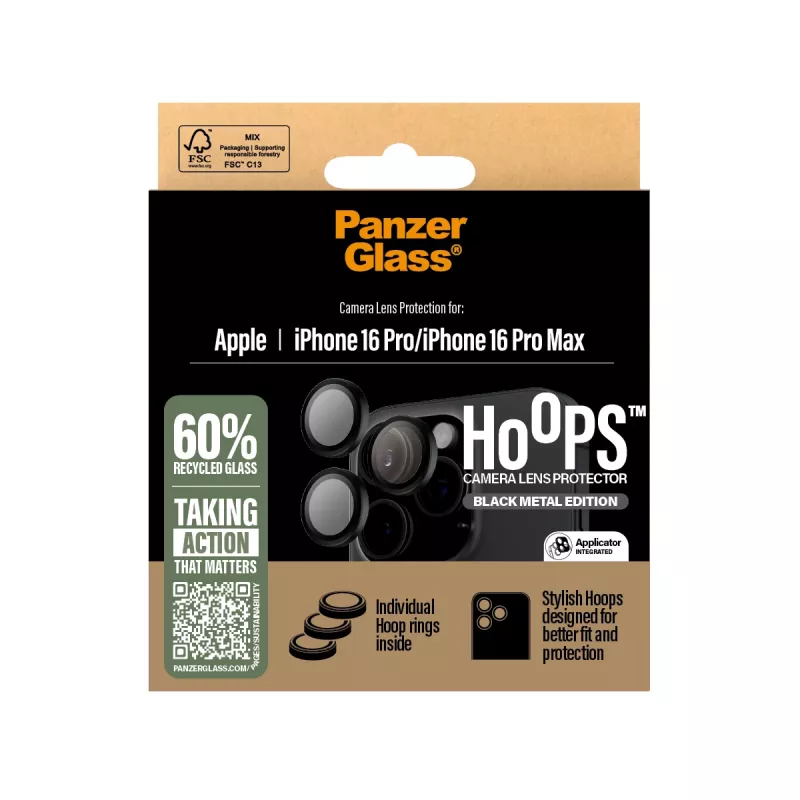 PanzerGlass ® Hoops® Kameras Lēcu Aizsargs Melns iPhone 16 Pro | 16 Pro Max