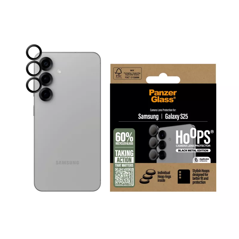 PanzerGlass® Hoops® Kameras lēcas aizsargs melns Samsung Galaxy S25