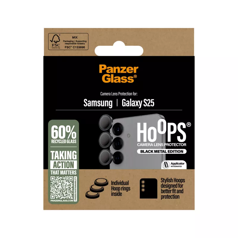 PanzerGlass® Hoops® Kameras lēcas aizsargs melns Samsung Galaxy S25