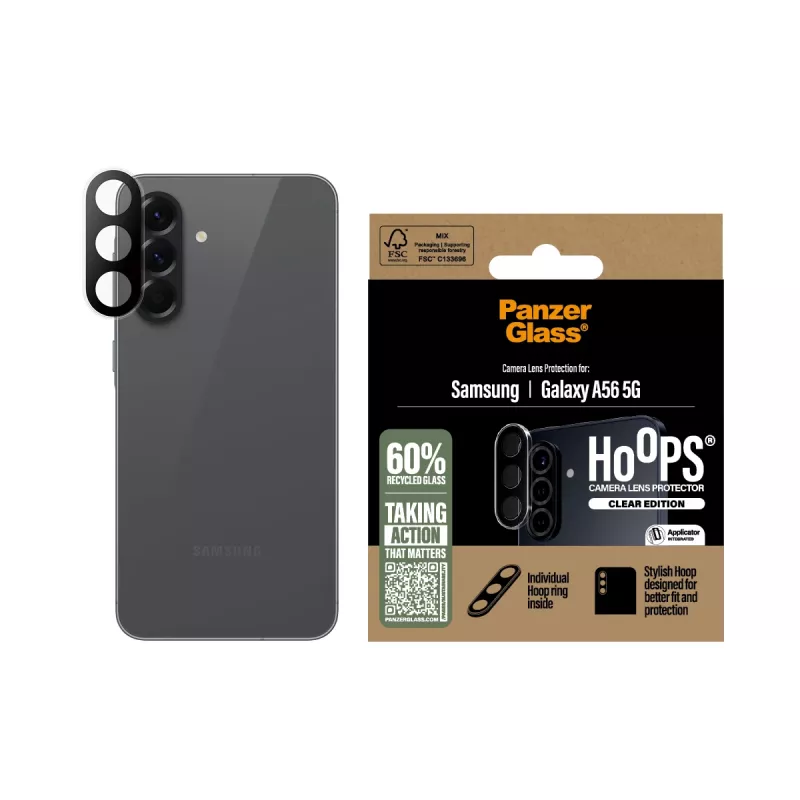 PanzerGlass Hoops caurspīdīgs kameras lēcu aizsargs Samsung Galaxy A56 5G pret skrāpējumiem un triecieniem