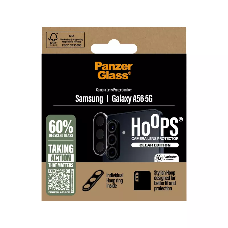PanzerGlass Hoops caurspīdīgs kameras lēcu aizsargs Samsung Galaxy A56 5G pret skrāpējumiem un triecieniem