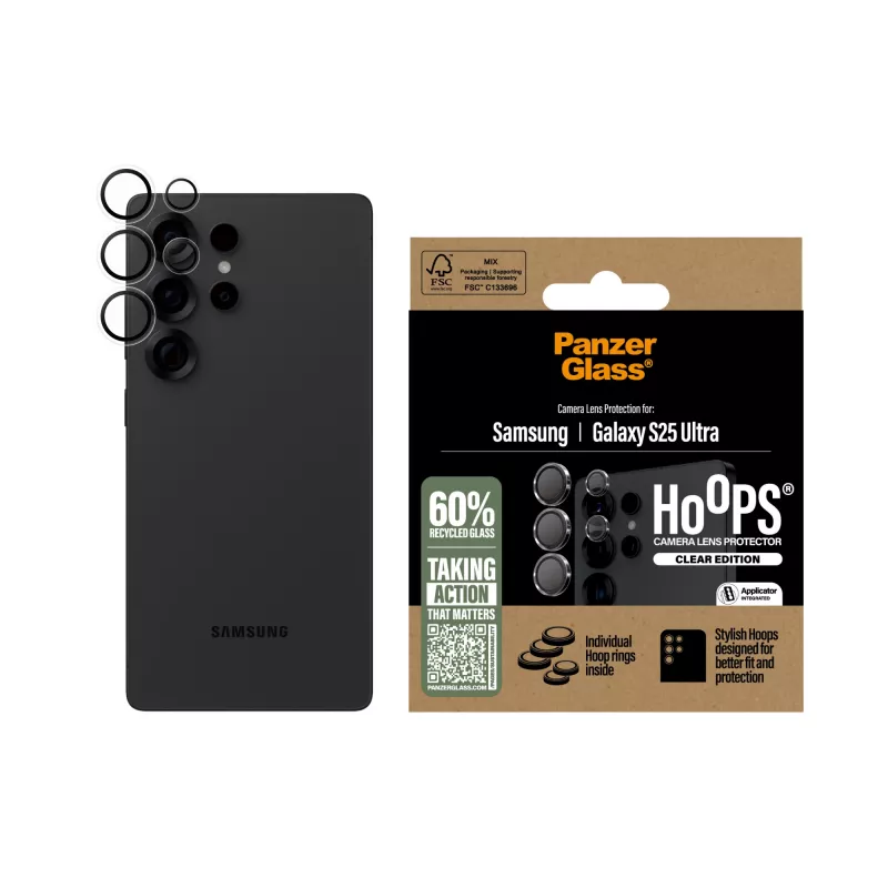 PanzerGlass ® Hoops® Kameras objektīva aizsargs, caurspīdīgs, Samsung Galaxy S25 Ultra