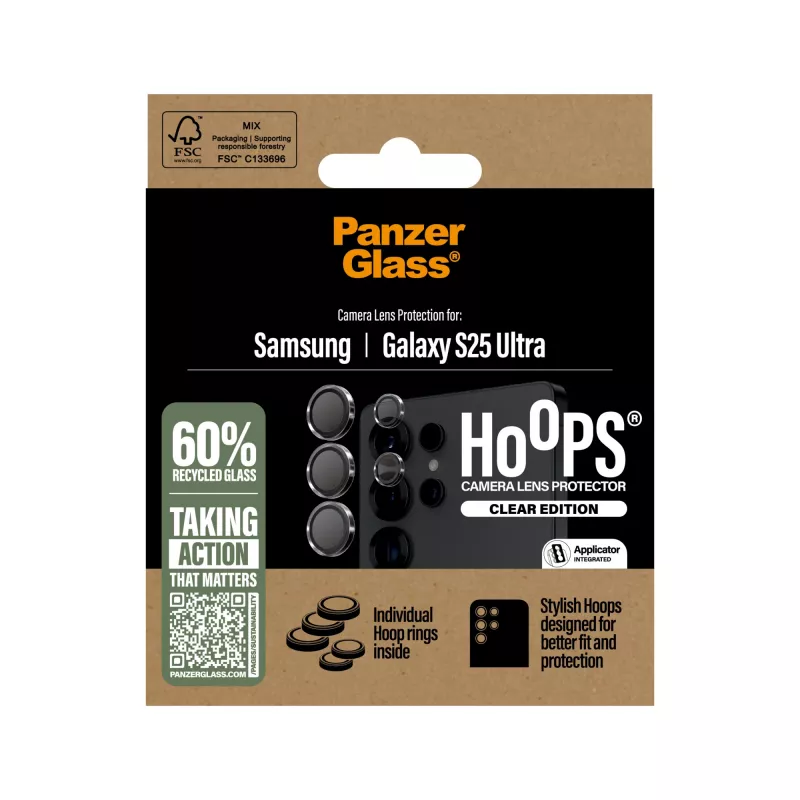 PanzerGlass ® Hoops® Kameras objektīva aizsargs, caurspīdīgs, Samsung Galaxy S25 Ultra