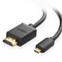 Ugreen 30104 HDMI kabelis 3 m HDMI D tips (Mikro) HDMI A tips (Standarta) Melns