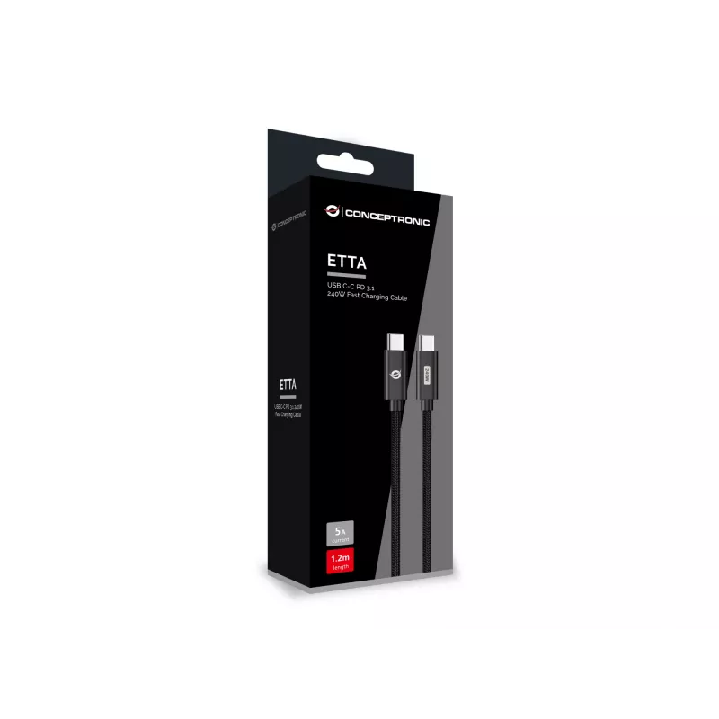 Conceptronic ETTA03B20 USB C-C PD 3.1 240W ātrās uzlādes kabelis 2m, 48V 5A, 480Mbps, E-Mark