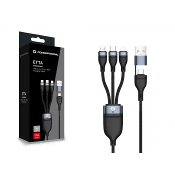 Conceptronic ETTA05B15 USB 3-vienā PD 3.0 60W uzlādes kabelis 1,5 m, 20V 3A, 480Mbps