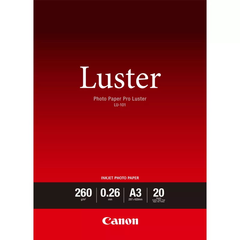 Canon LU-101 Luster Photo Paper Pro A3 - 20 loksnes, Satīna, 260 g/m², Balta, 260 µm, 10 - 35 °C, 10 - 35 °C