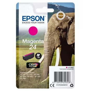 Epson Elephant Singlepack fuksīna 24 Claria Photo HD tinte, standarta ietilpība, fuksīna, uz pigmenta bāzes veidota tinte, 4.6 ml, 1 gab., 360 lapas