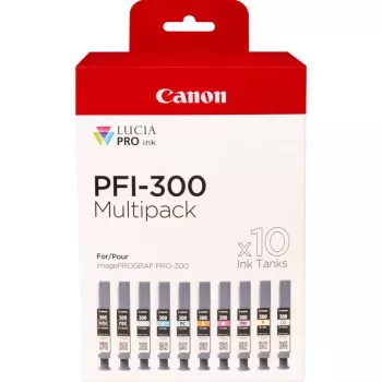 Canon PFI-300 tintes kasetne 10 gab. Oriģināla Melna, Zila, Ciāna, Pelēka, Fuksīna, Foto melna, Foto fuksīna, Sarkana, Dzeltena