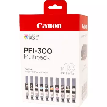 Canon PFI-300 tintes kasetne 10 gab. Oriģināla Melna, Zila, Ciāna, Pelēka, Fuksīna, Foto melna, Foto fuksīna, Sarkana, Dzeltena