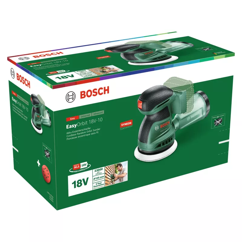 Bosch EasyOrbit 18V-10 (Baretool), orbitālā slīpmašīna, melna, zaļa, plastmasa, Vācija, 23000 OPM, 1 mm