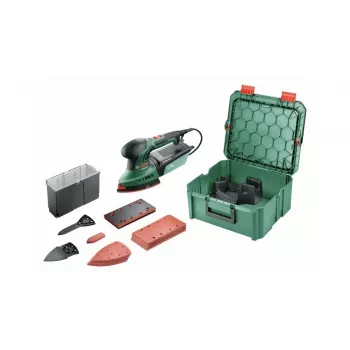 Bosch PSM 200 AES 06033B6002 multišlifmašīna, 200 W, 29 daļu piederumu komplekts, SystemBox, zaļa/melna
