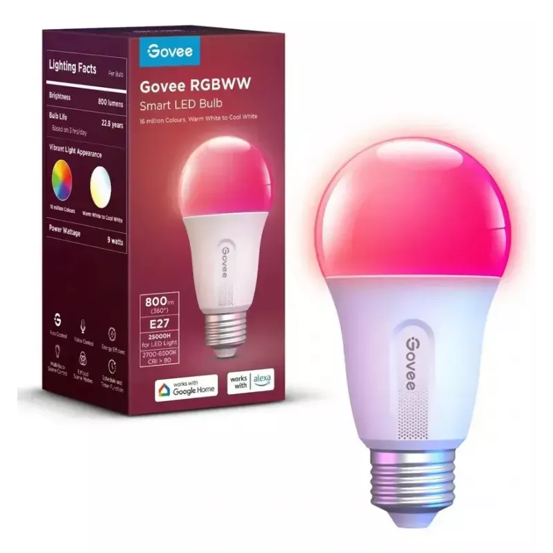 Smart bulb Govee Smart Wifi&BLE Light Bulb 800 lm — E27, 9 W, Wi‑Fi/Bluetooth, balta