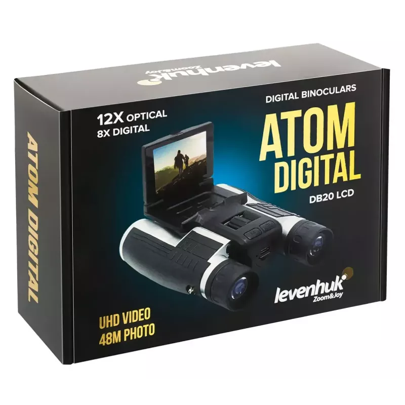 Binoklis Levenhuk Atom DB20 ar 20× palielinājumu un iebūvētu 2 MP kameru, LCD displejs