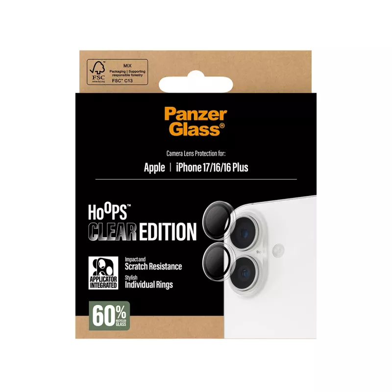 PanzerGlass ® Hoops® Kameras objektīva aizsargs Caurspīdīgs iPhone 17 | iPhone 16 | 16 Plus