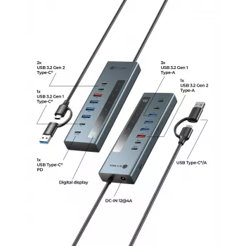 RAIDSONIC ICY BOX 9-in-1 centrmezgls ar jaudas piegādi, USB 3.2 Gen 2 Type-C/Type-A resursdators, alumīnijs, zils