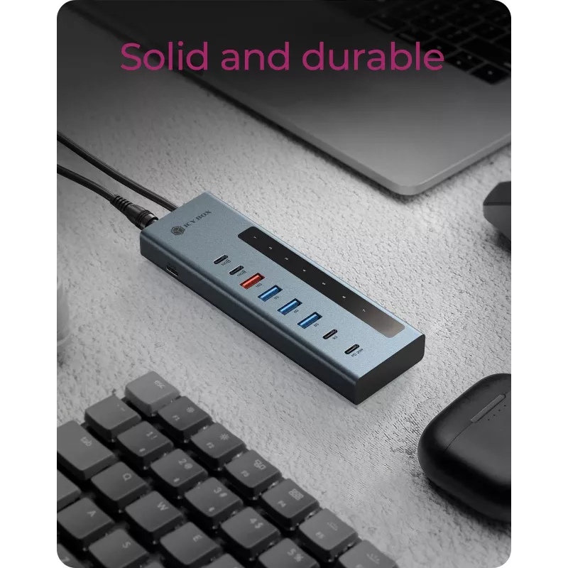 RAIDSONIC ICY BOX 9-in-1 centrmezgls ar jaudas piegādi, USB 3.2 Gen 2 Type-C/Type-A resursdators, alumīnijs, zils