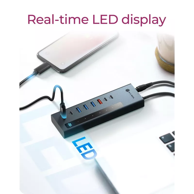 RAIDSONIC ICY BOX 9-in-1 centrmezgls ar jaudas piegādi, USB 3.2 Gen 2 Type-C/Type-A resursdators, alumīnijs, zils