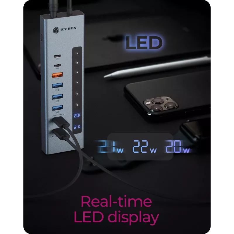ICY BOX 11-in-1 USB Type-C centrmezgls ar karšu lasītāju un PD