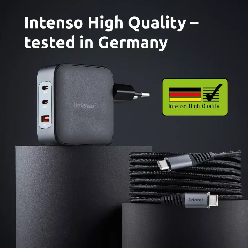 Strāvas adapteris Intenso W100ACC+C520C 100 W ātrā uzlāde GaN melns