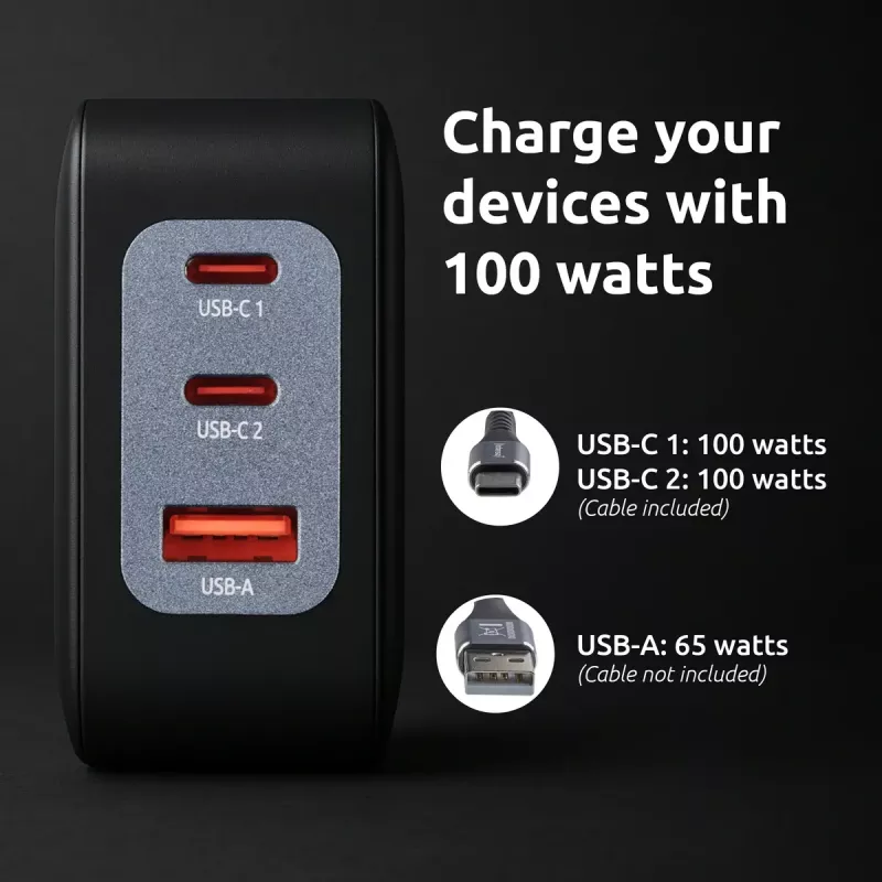 Strāvas adapteris Intenso W100ACC+C520C 100 W ātrā uzlāde GaN melns
