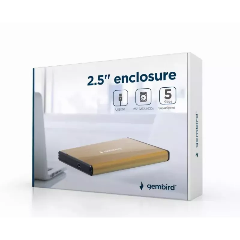 HDD korpuss Gembird EE2-U3S-3-GL 2,5 collu SATA diskiem, vienas vietas, USB 3.0, zelta