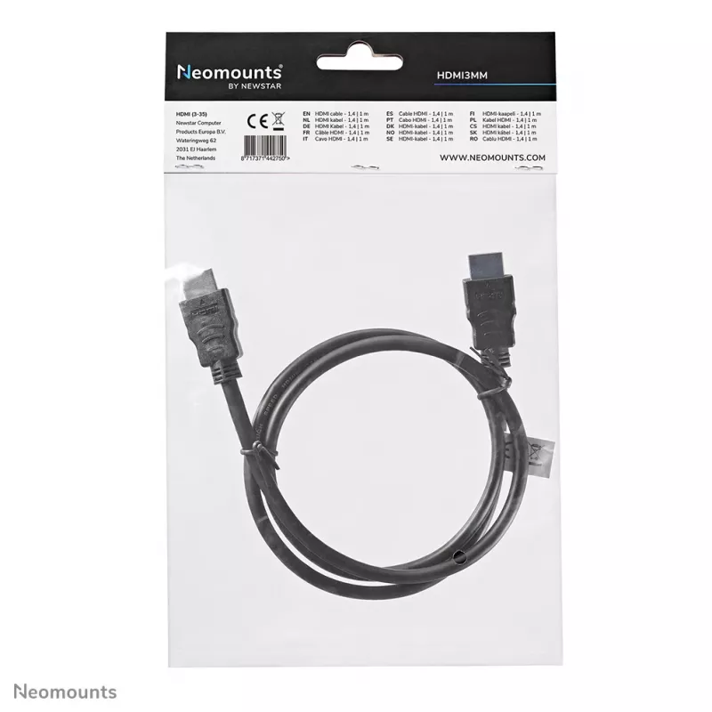 Neomounts HDMI3MM HDMI kabelis - 1 metrs, 1 m, HDMI Type A (Standard), HDMI Type A (Standard), 10.2 Gbit/s, melns